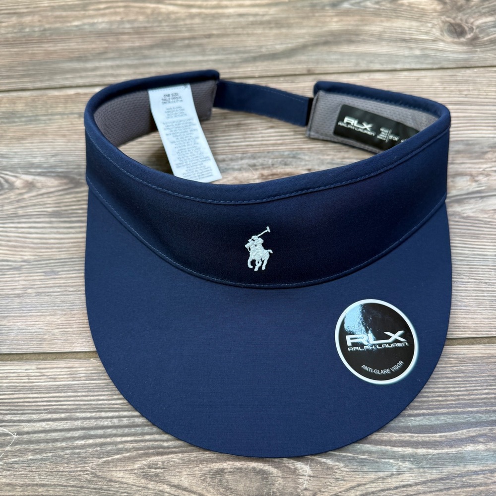 RLX Ralph Lauren Mens Navy Blue Golf Visor Anti-Glare Pony Logo One Size NEW‎